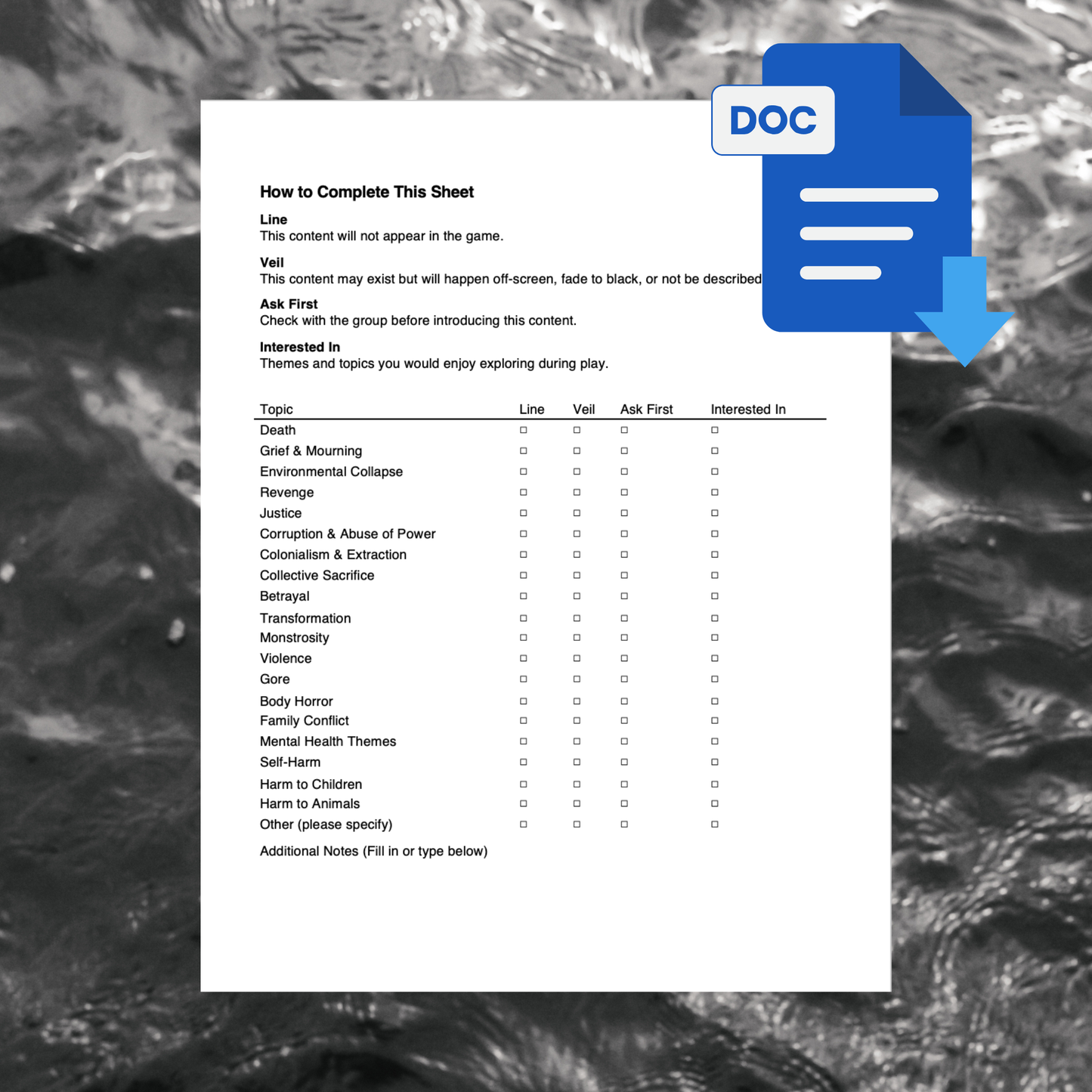 Sirens' Oath Safety & Consent Sheet (Free)